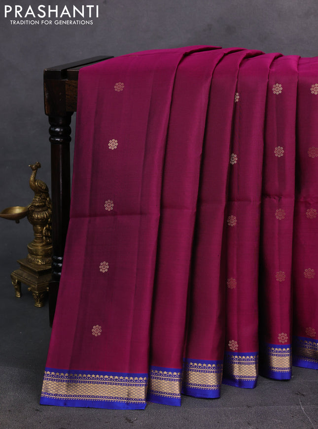 Magenta Pink & Blue Pure Soft Silk Saree - Buttas