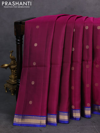 Magenta Pink & Blue Pure Soft Silk Saree - Buttas
