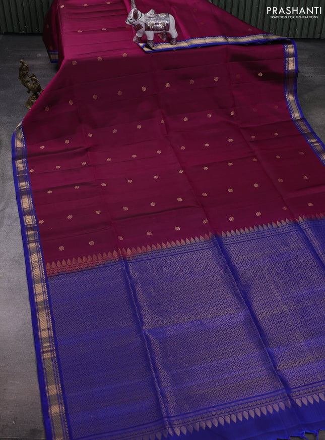 Magenta Pink & Blue Pure Soft Silk Saree - Buttas