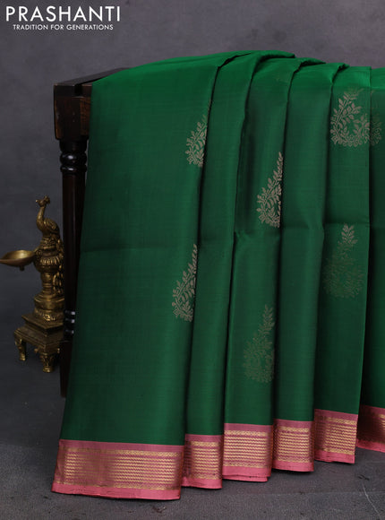 Green & Peach Pure Soft Silk Saree - Buttas
