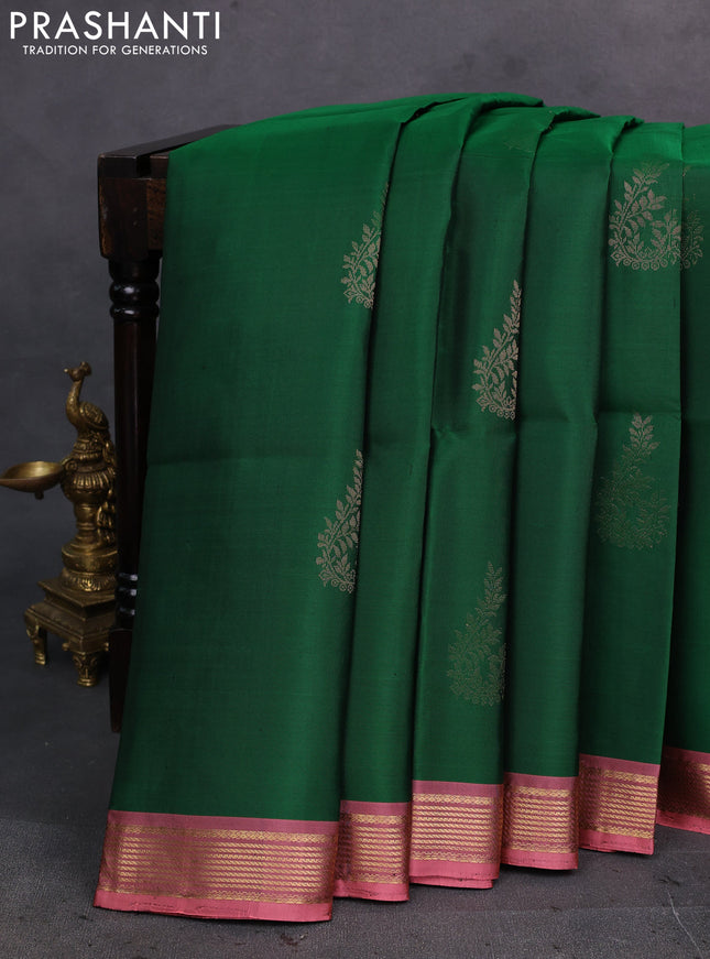 Green & Peach Pure Soft Silk Saree - Buttas