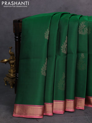 Green & Peach Pure Soft Silk Saree - Buttas