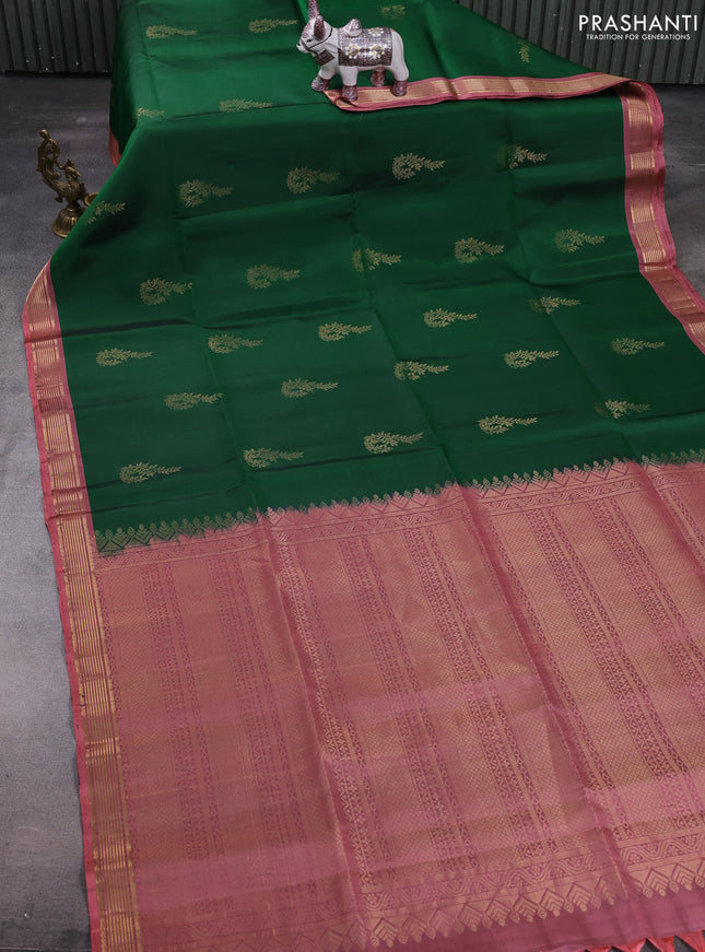 Green & Peach Pure Soft Silk Saree - Buttas