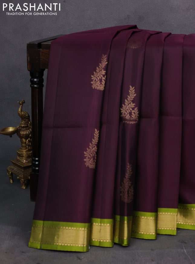 Wine & Lime Green Pure Soft Silk Saree - Buttas