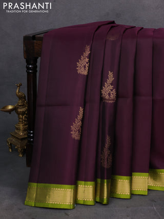 Wine & Lime Green Pure Soft Silk Saree - Buttas