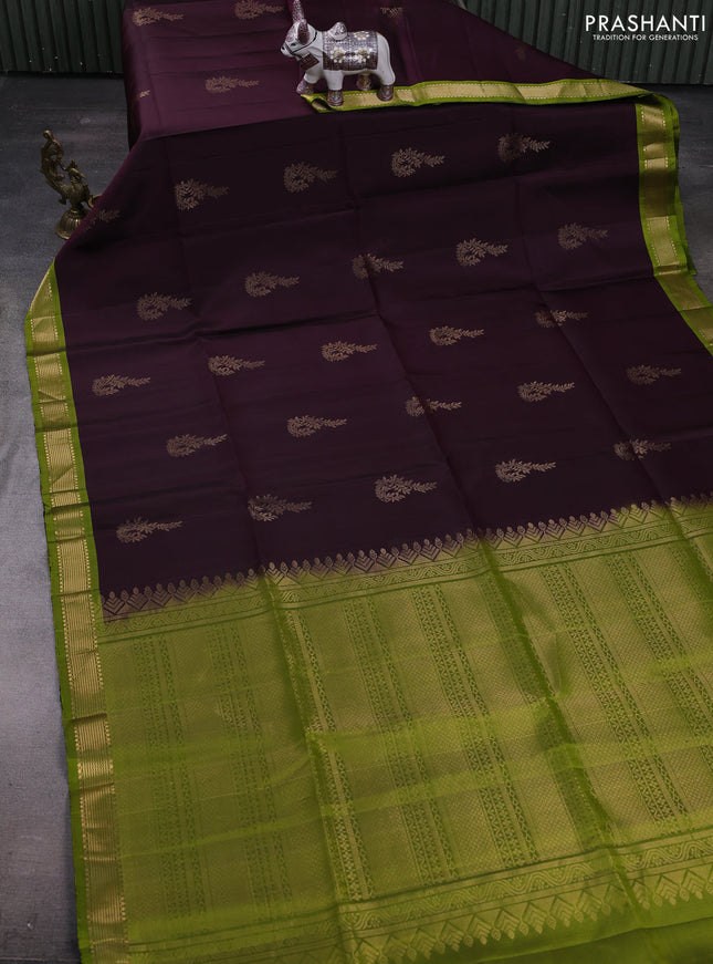 Wine & Lime Green Pure Soft Silk Saree - Buttas