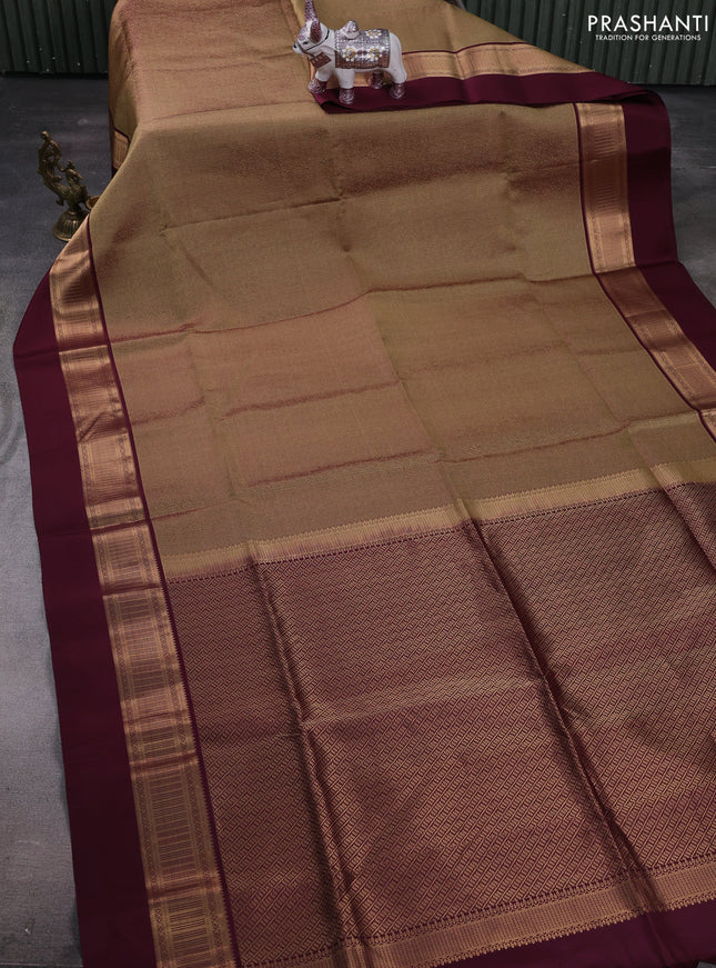 Elaichi Green & Maroon Pure Soft Silk Saree - Brocade