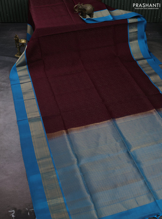 Wine & Cs Blue Pure Soft Silk Saree - Brocade