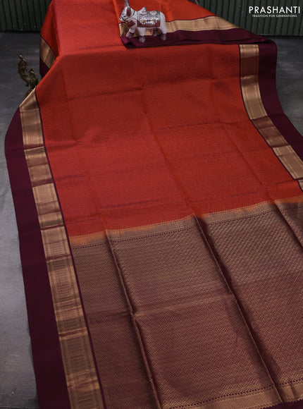 Rust & Maroon Pure Soft Silk Saree - Brocade