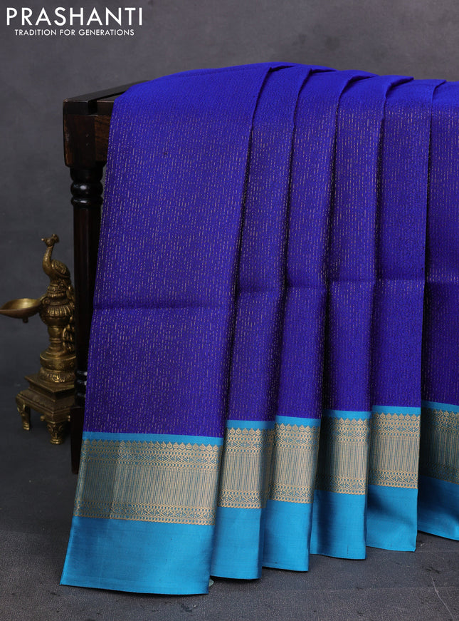 Blue & Teal Blue Pure Soft Silk Saree - Brocade