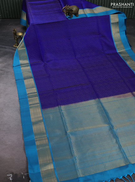Blue & Teal Blue Pure Soft Silk Saree - Brocade