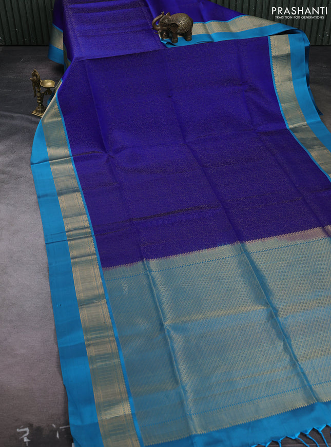 Blue & Teal Blue Pure Soft Silk Saree - Brocade