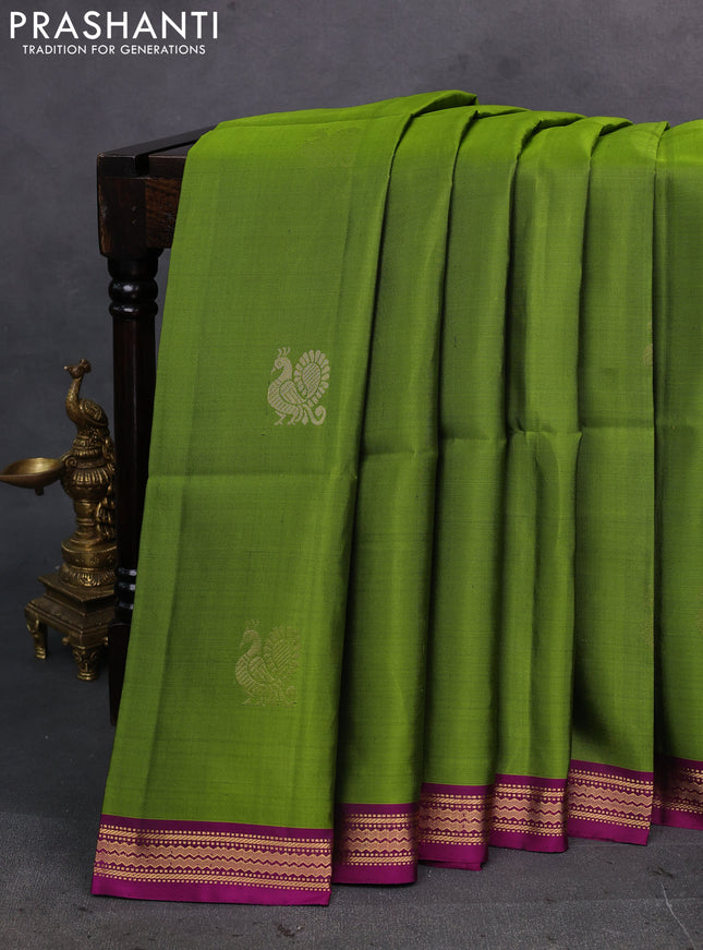 Green & Magenta Pink Pure Soft Silk Saree - Buttas