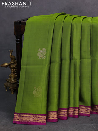 Green & Magenta Pink Pure Soft Silk Saree - Buttas