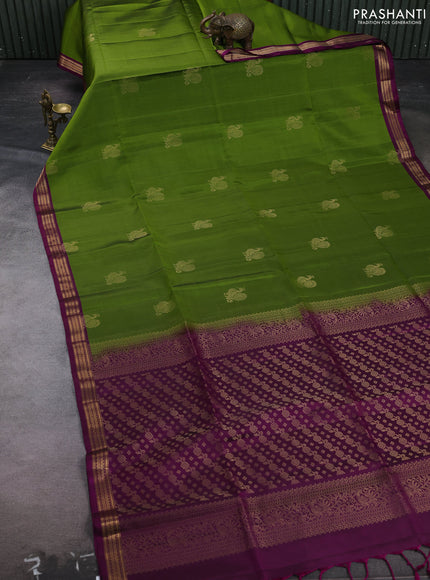 Green & Magenta Pink Pure Soft Silk Saree - Buttas