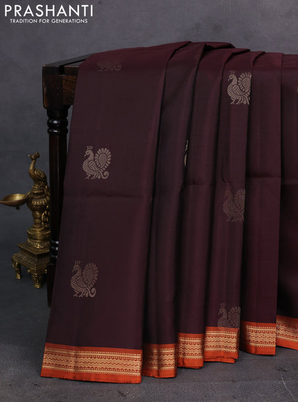 Coffee Brown & Rust Pure Soft Silk Saree - Buttas