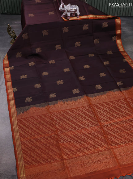 Coffee Brown & Rust Pure Soft Silk Saree - Buttas
