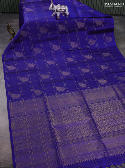 Blue Pure Soft Silk Saree - Checks & Buttas