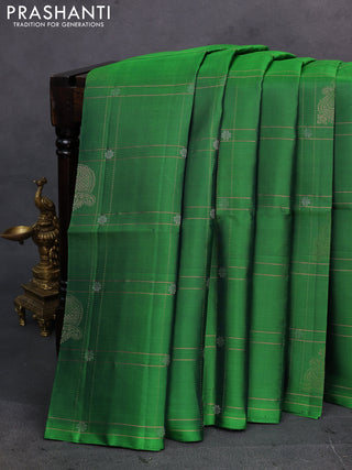 Green Pure Soft Silk Saree - Checks & Buttas