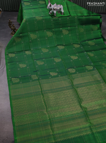 Green Pure Soft Silk Saree - Checks & Buttas
