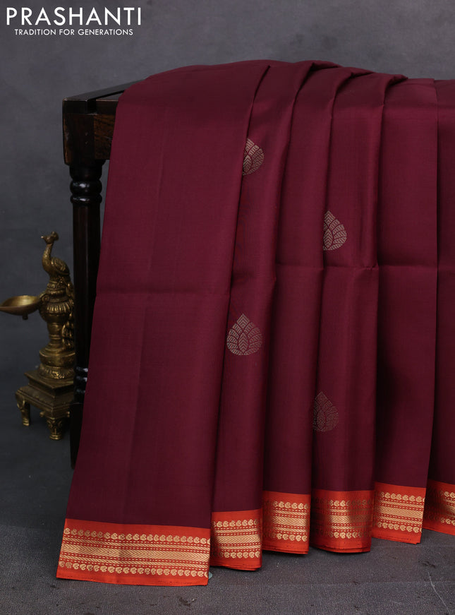 Maroon & Rust Pure Soft Silk Saree - Buttas