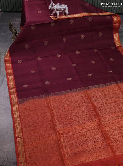 Maroon & Rust Pure Soft Silk Saree - Buttas
