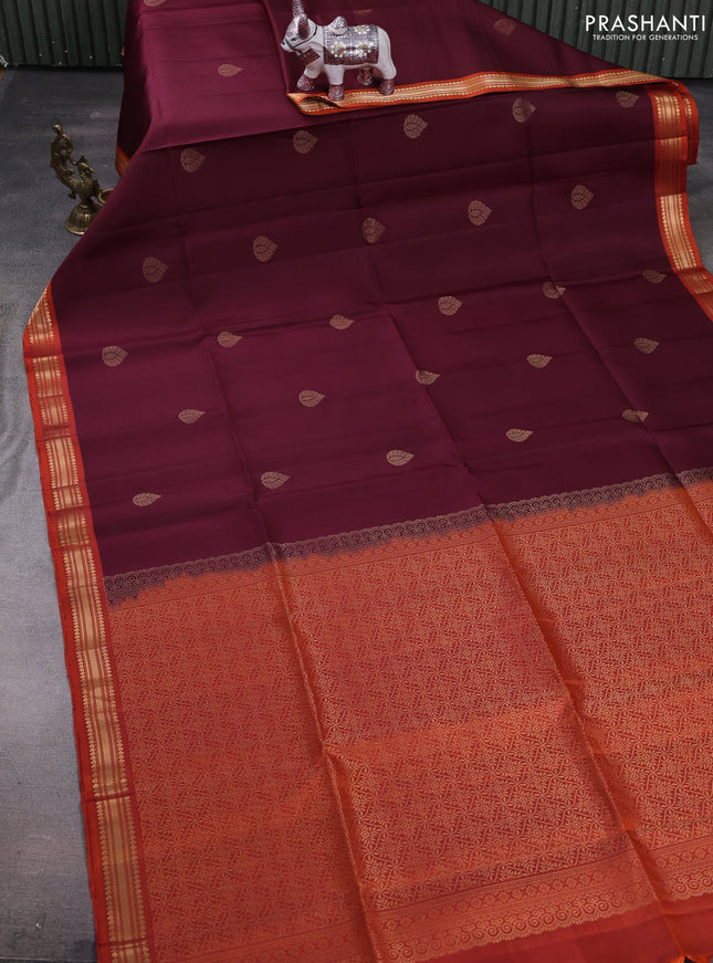Maroon & Rust Pure Soft Silk Saree - Buttas