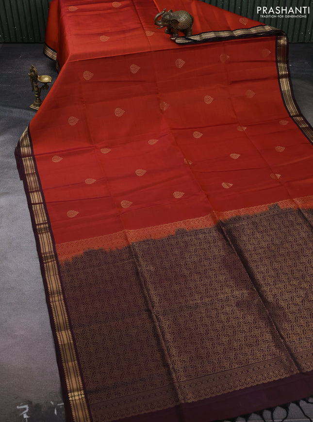Rust & Wine  Pure Soft Silk Saree - Buttas