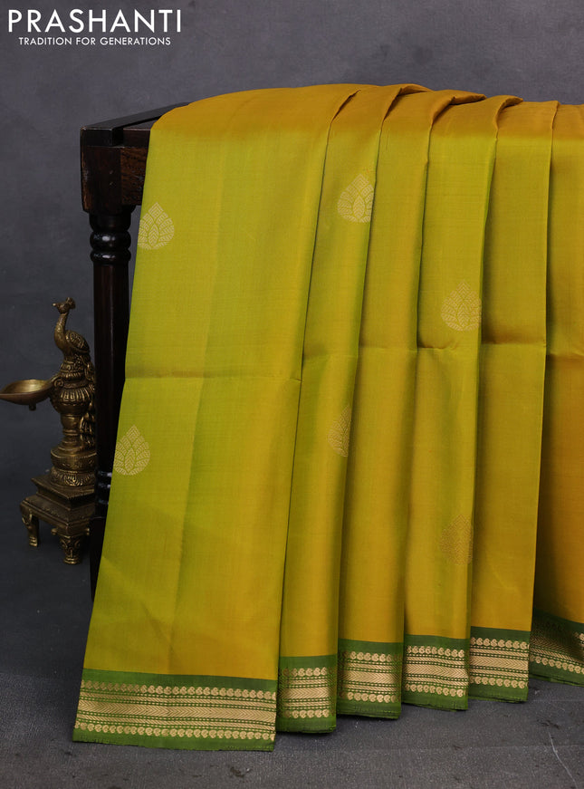 Mustard & Green Pure Soft Silk Saree - Buttas