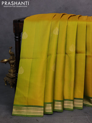Mustard & Green Pure Soft Silk Saree - Buttas