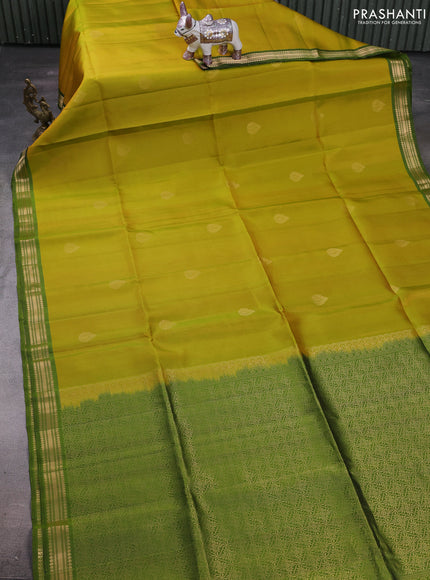 Mustard & Green Pure Soft Silk Saree - Buttas