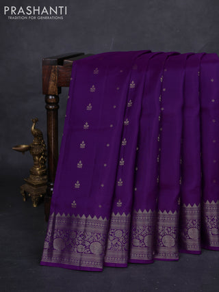 Violet Pure Soft Silk Saree - Zari Buttas