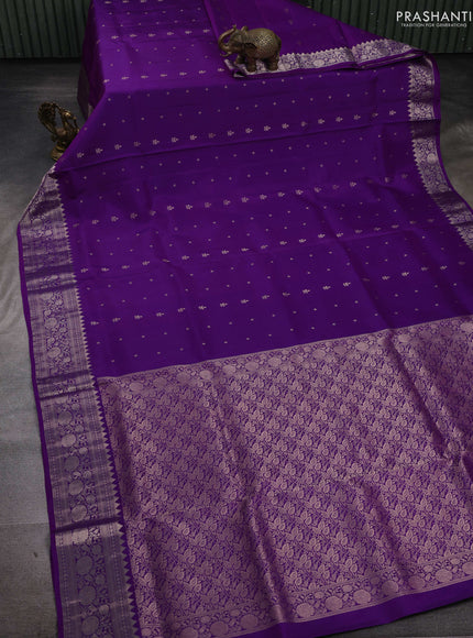 Violet Pure Soft Silk Saree - Zari Buttas