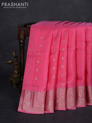 Peach Pink Pure Soft Silk Saree - Zari Buttas