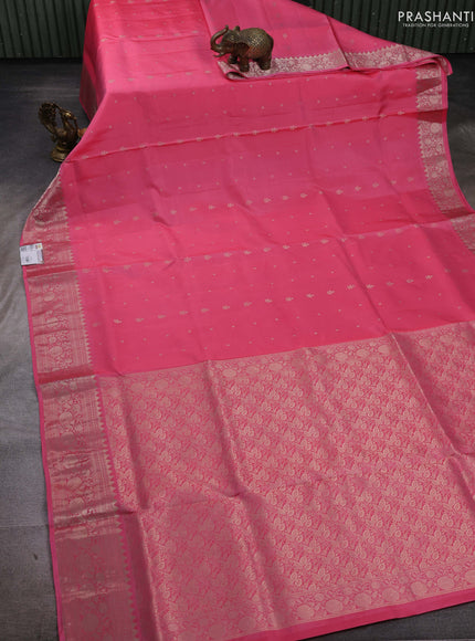 Peach Pink Pure Soft Silk Saree - Zari Buttas