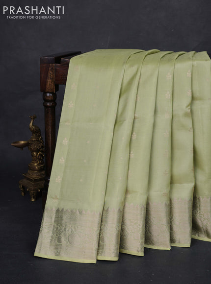 Pista Green Pure Soft Silk Saree - Zari Buttas