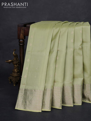 Pista Green Pure Soft Silk Saree - Zari Buttas