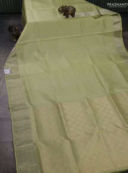 Pista Green Pure Soft Silk Saree - Zari Buttas