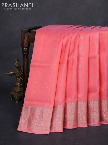Peach Shade &  Pure Soft Silk Saree - Zari Buttas
