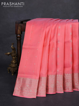 Peach Shade &  Pure Soft Silk Saree - Zari Buttas