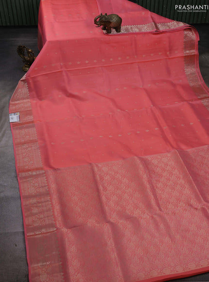 Peach Shade &  Pure Soft Silk Saree - Zari Buttas
