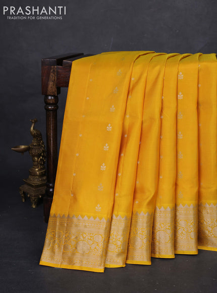 Yellow &  Pure Soft Silk Saree - Zari Buttas