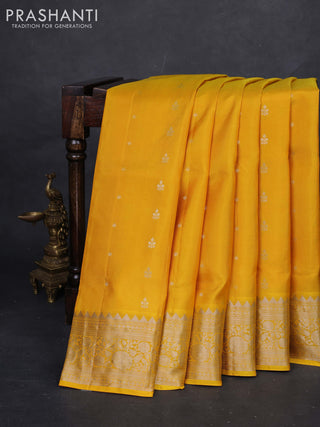 Yellow &  Pure Soft Silk Saree - Zari Buttas
