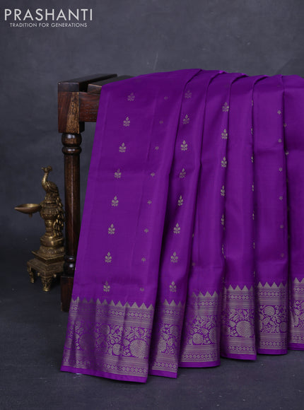 Purple &  Pure Soft Silk Saree - Zari Buttas