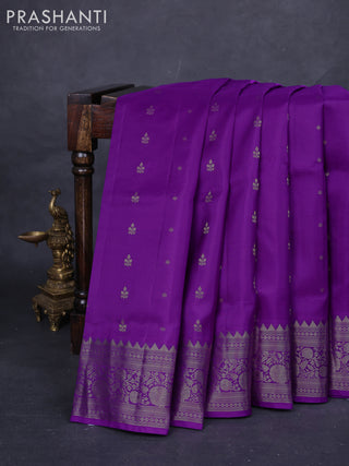 Purple &  Pure Soft Silk Saree - Zari Buttas