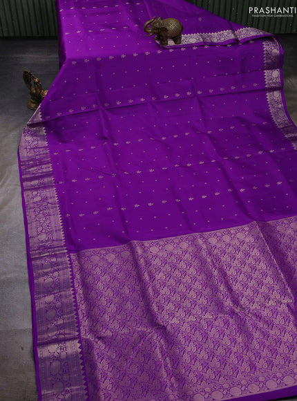 Purple &  Pure Soft Silk Saree - Zari Buttas
