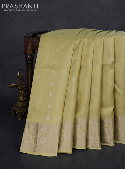 Pista Green &  Pure Soft Silk Saree - Zari Buttas