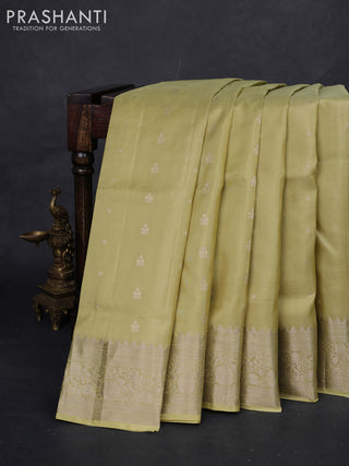 Pista Green &  Pure Soft Silk Saree - Zari Buttas