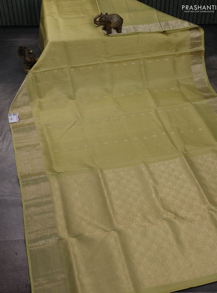 Pista Green &  Pure Soft Silk Saree - Zari Buttas