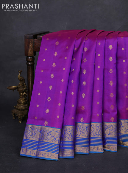 Purple & Teal Blue Pure Soft Silk Saree - Zari Buttas